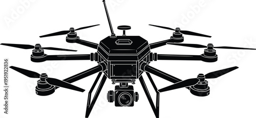 Detailed Hexacopter Drone Silhouette With Camera For Aerial Photography Professional Surveillance Video Production Modern Technology Unmanned Aerial Vehicle And Innovation Concept