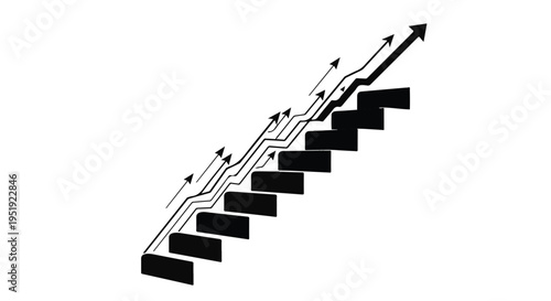 Arrows Moving Upward on Staircase for Business Strategy and Achievement