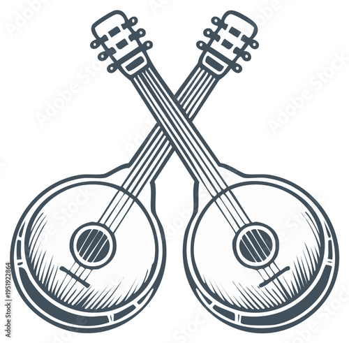 Two Crossed Stringed Musical Instruments Illustration Outline