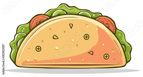 Delicious Taco with Fresh Ingredients and Vibrant Colors in a Cartoon Style