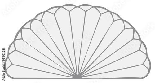 Stylized fan shape with radiating lines representing petals or segments in a light gray outline against a white background