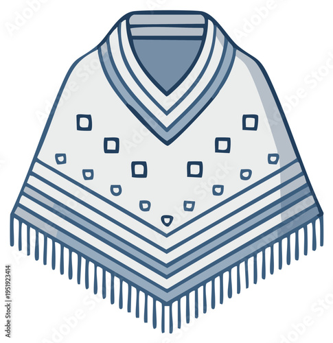 Traditional woven poncho with fringe and geometric pattern