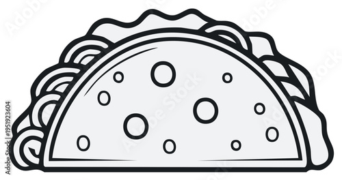 Cartoon style monochrome taco with filling and cheese slices flat vector illustration