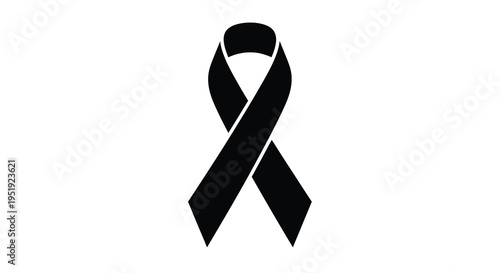 A stark black ribbon is displayed against a plain white background symbolizing awareness remembrance or support for a cause