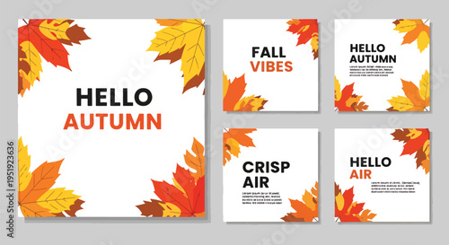 Autumnal Designs for Social Media Posts Fresh Fall Layouts with Maple Leaves and Warm Color Palettes Perfect for Seasonal Greetings and Announcements Evoking Autumn s Charm Warmth and Beauty