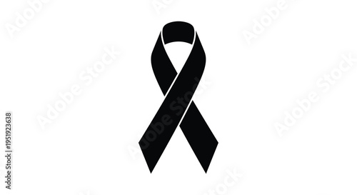 A stark black ribbon is prominently displayed against a clean white background symbolizing awareness mourning or remembrance high quality