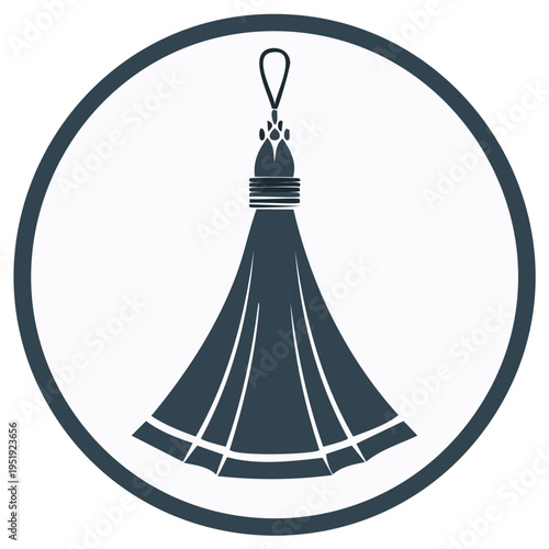 Elegant decorative tassel emblem inside a circular border, graphic design, illustration.