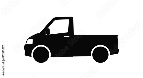 A stark black silhouette depicts a side view of a compact pickup truck with a simple design high quality