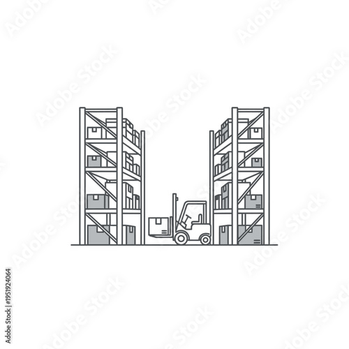 Forklift in industrial storage facility.