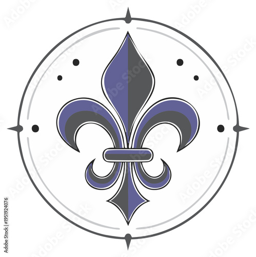 Elegant Fleur de Lis Emblem within a Compass Rose Circle