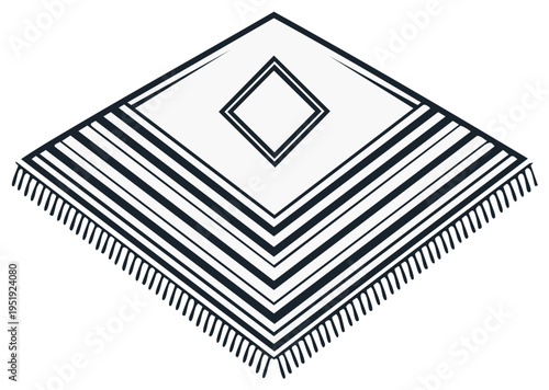 Isometric view of a decorative ethnic poncho with a diamond motif and fringe