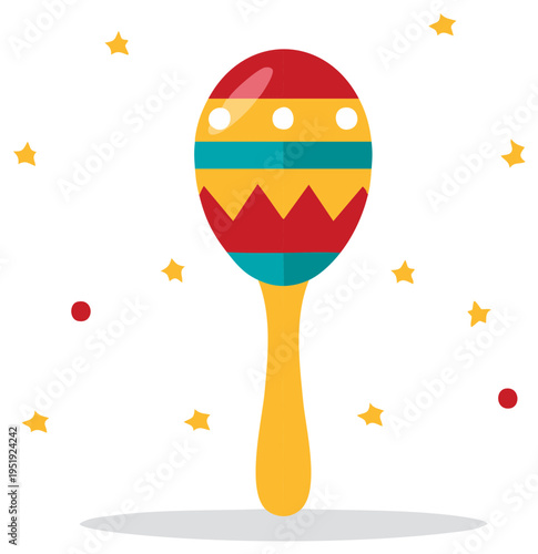 Colorful maraca with golden stars and a vibrant design suitable for festive celebrations and musical events illustration