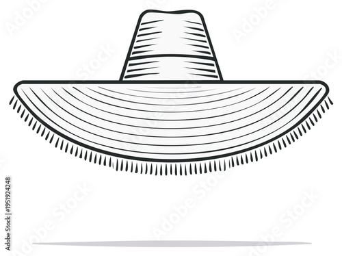 Traditional wide brim hat with fringe detailing and textured crown