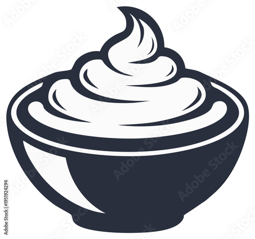 Stylized illustration of a bowl overflowing with whipped cream topping with swirl