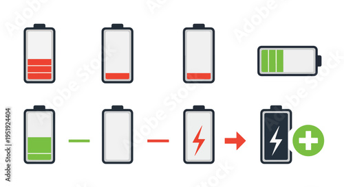 Energy Cycle Powering Devices with Rechargeable Battery Technology Represented Through Various States of Charge Indicating Energy Consumption and Renewal for Sustainable Usage and Efficiency
