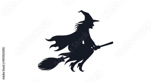 A striking silhouette depicts a witch in flight on a broom embodying halloween and magical themes high quality professional