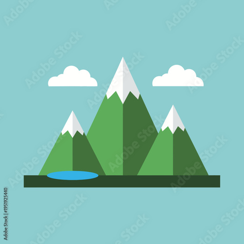 Snowy mountain peaks landscape graphic.