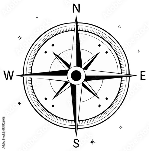 Detailed vintage compass rose with cardinal directions and nautical star design