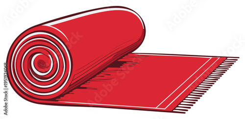 Rolled Red Decorative Area Rug with Fringed Edges and Elegant Design for Modern Interior Decor and Warm Cozy Atmosphere