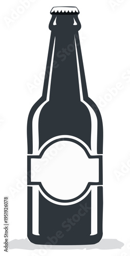 Dark Silhouette of a Beer Bottle with Blank Label for Customization