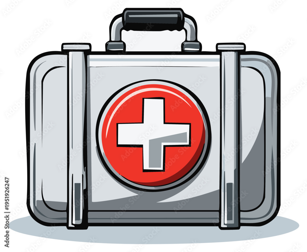 Obraz premium Compact Metal First Aid Kit with Red Cross Symbol and Handle