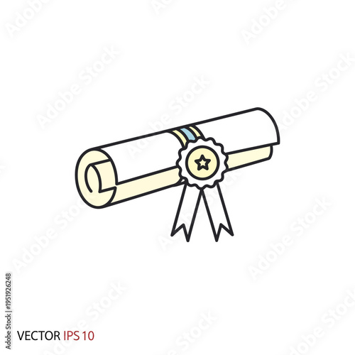 Certificate diploma with ribbon and seal.