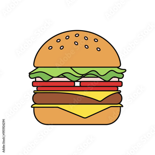 Colorful illustration of a hamburger.