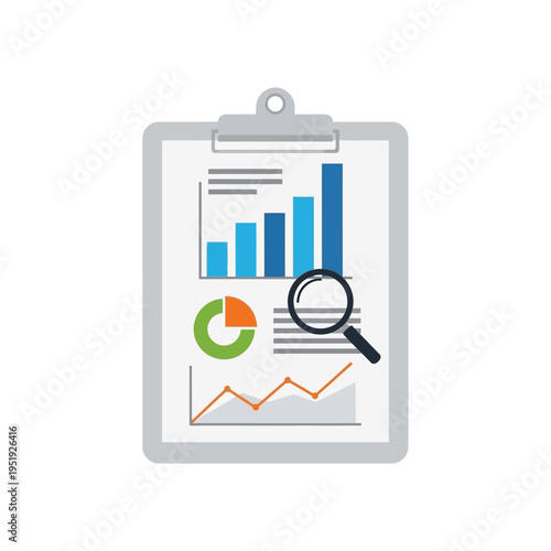 Business data analysis on clipboard.