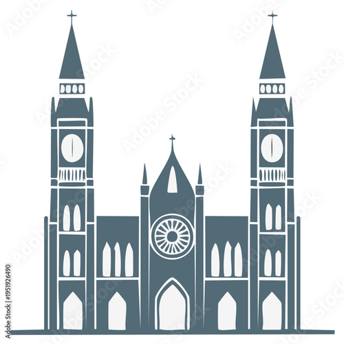 Elegant Cathedral Silhouette With Twin Towers and Rose Window Design