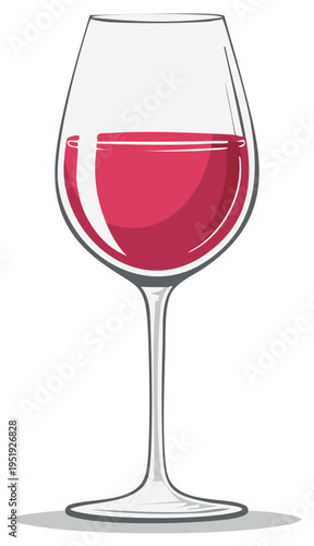 Illustrated Wine Glass with Red Wine, Isolated Vector Graphic.