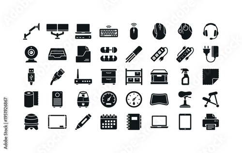 Ergonomic workstation monitoring accessories featuring adjustable monitor arm, dual monitor mount, laptop docking station,