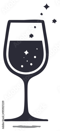 Celebration drink sparkling beverage in a wine glass with festive stars and bubbles