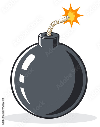 Cartoon bomb with lit fuse ready to explode danger and risk concept.