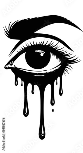 Closeup of eye with black tears.