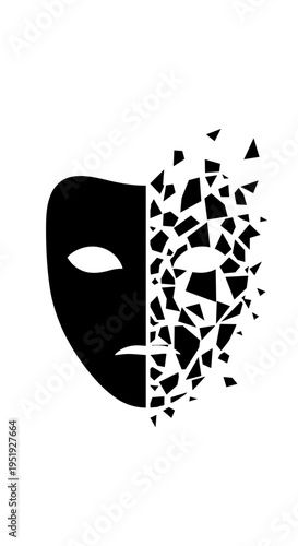Black theatre mask breaking apart.