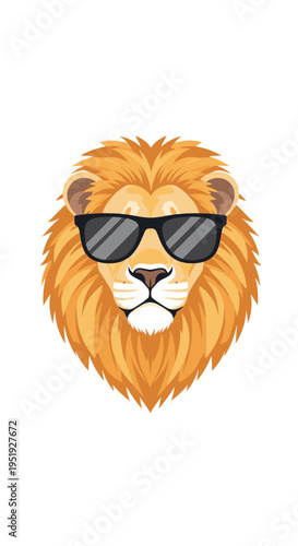 Lion wearing black sunglasses head.
