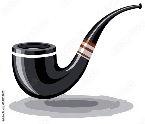Classic Smoking Pipe Illustration, Black Tobacco Pipe with Artistic Shadow