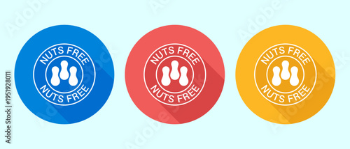 Nuts free labels for food packaging stickers in blue red and yellow flat style