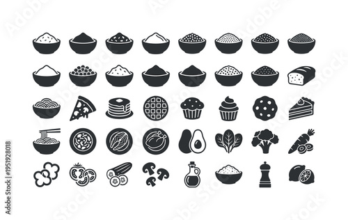 Gluten free cooking ingredients and dishes including rice flour bowl, corn flour bowl, almond flour bowl, coconut flour bowl,