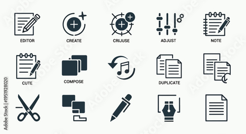 Visualizing Creative Project Management A Variety of Symbols for Design and Development Tasks Representing Editing Creation Adjustment and Duplication Tools for Professional Applications and