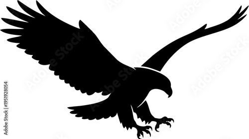 Black silhouette of a majestic flying eagle with wings spread wide attacking