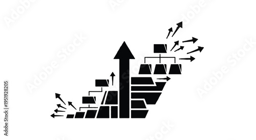 Business growth chart with upward trending arrows, successful strategy and development concept in black and white