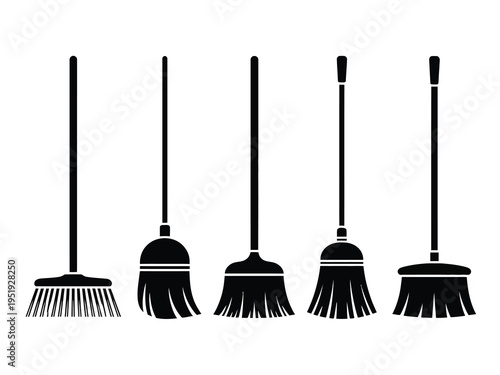 Broom silhouette icon illustration, clean vector design of a household cleaning tool for janitorial services, maintenance, hygiene, and sanitation concepts.