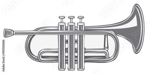 Elegant trumpet with a detailed vintage graphic style for musical performances or art projects