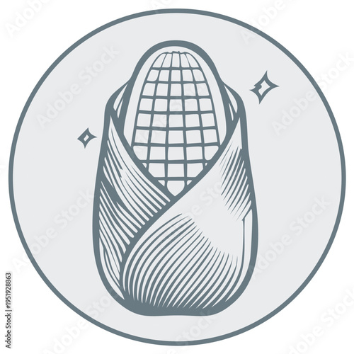 Vintage Illustration of Corn on the Cob Within a Circle