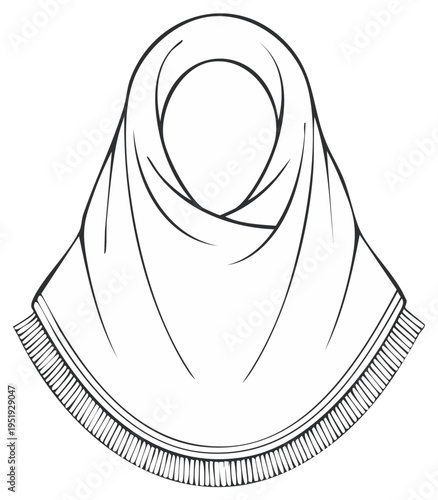 Outlined illustration of a hijab or headscarf, a symbol of modest fashion.