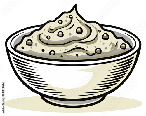 Creamy dip with herbs in a bowl artistic illustration
