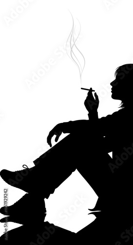 Silhouette of a man smoking cigarette.
