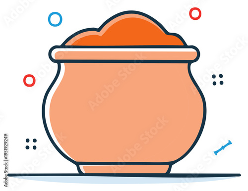 Pot of Soil or Sand Icon Illustration with Decorations and Outline Style