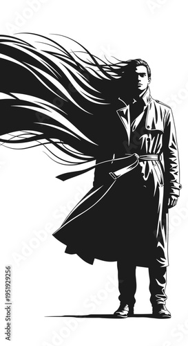 Man in long coat standing strong.